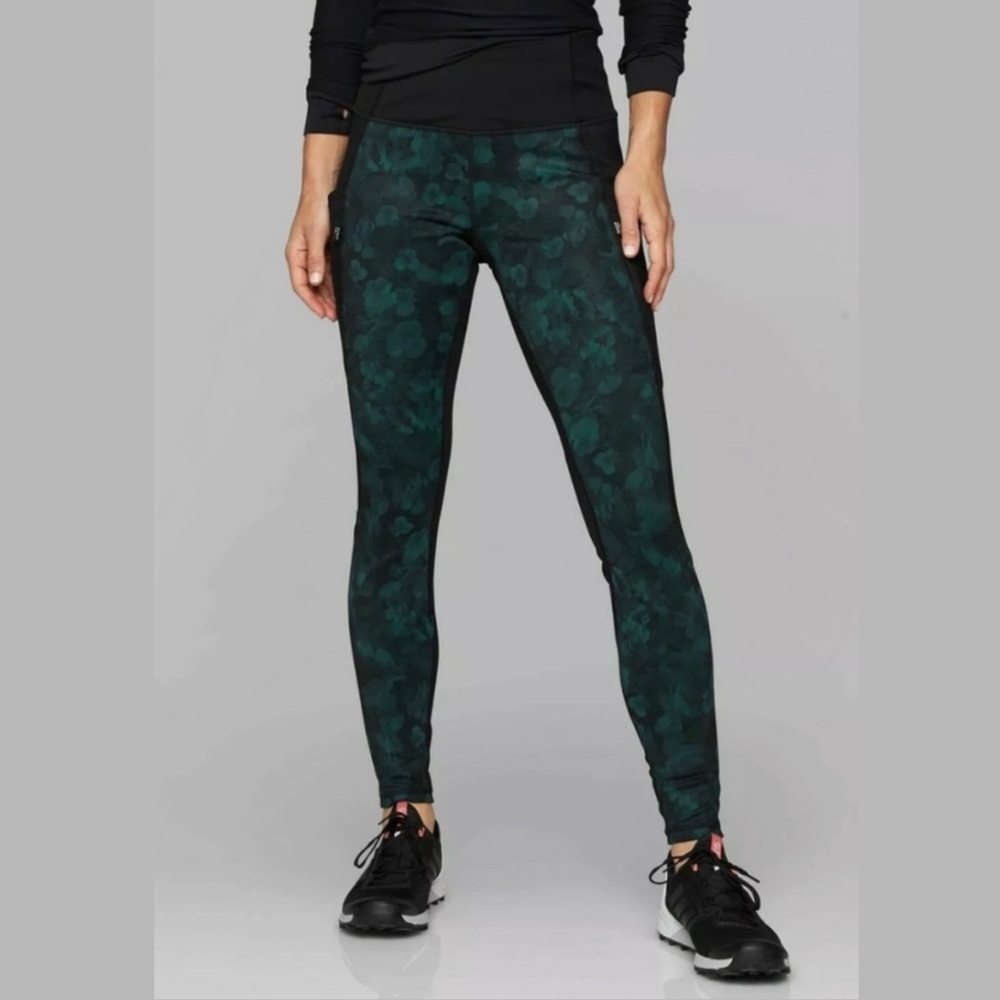 Athleta Frost High Traverse Tight Floral Leggings Black & Blue